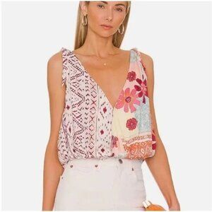 Free People Cross front Shoulder Tie Adjustable tank Small Floral Tropic…